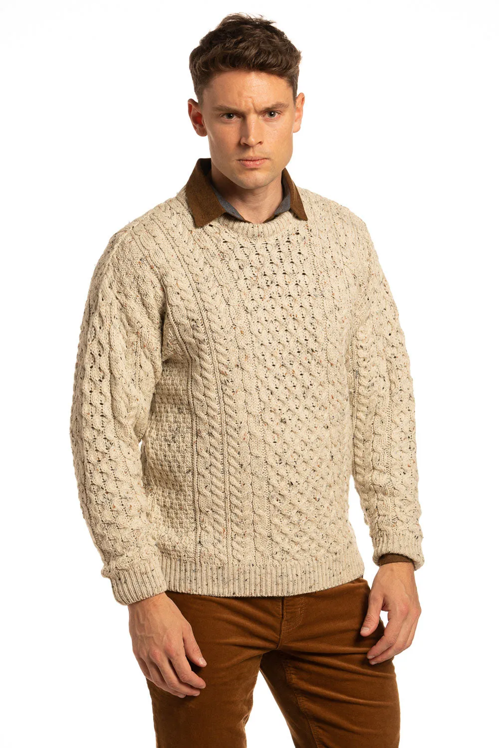 Merino Wool Crewneck Sweater in Oatmeal with Colour Flecks