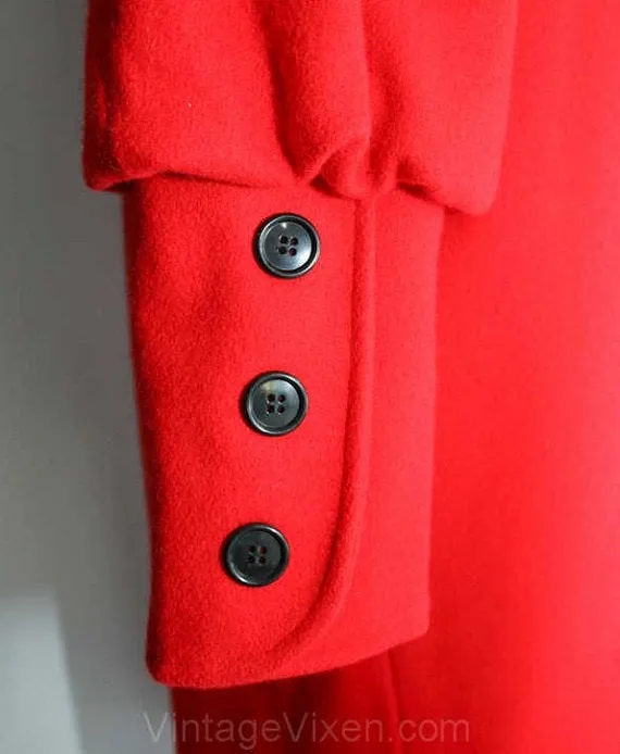 Size 20 Fabulous Red Wool Coat with Leg-O-Mutton Sleeves - 1980s Modernist Overcoat with Victorian Style Sleeves - XL Plus Size - Bust 48