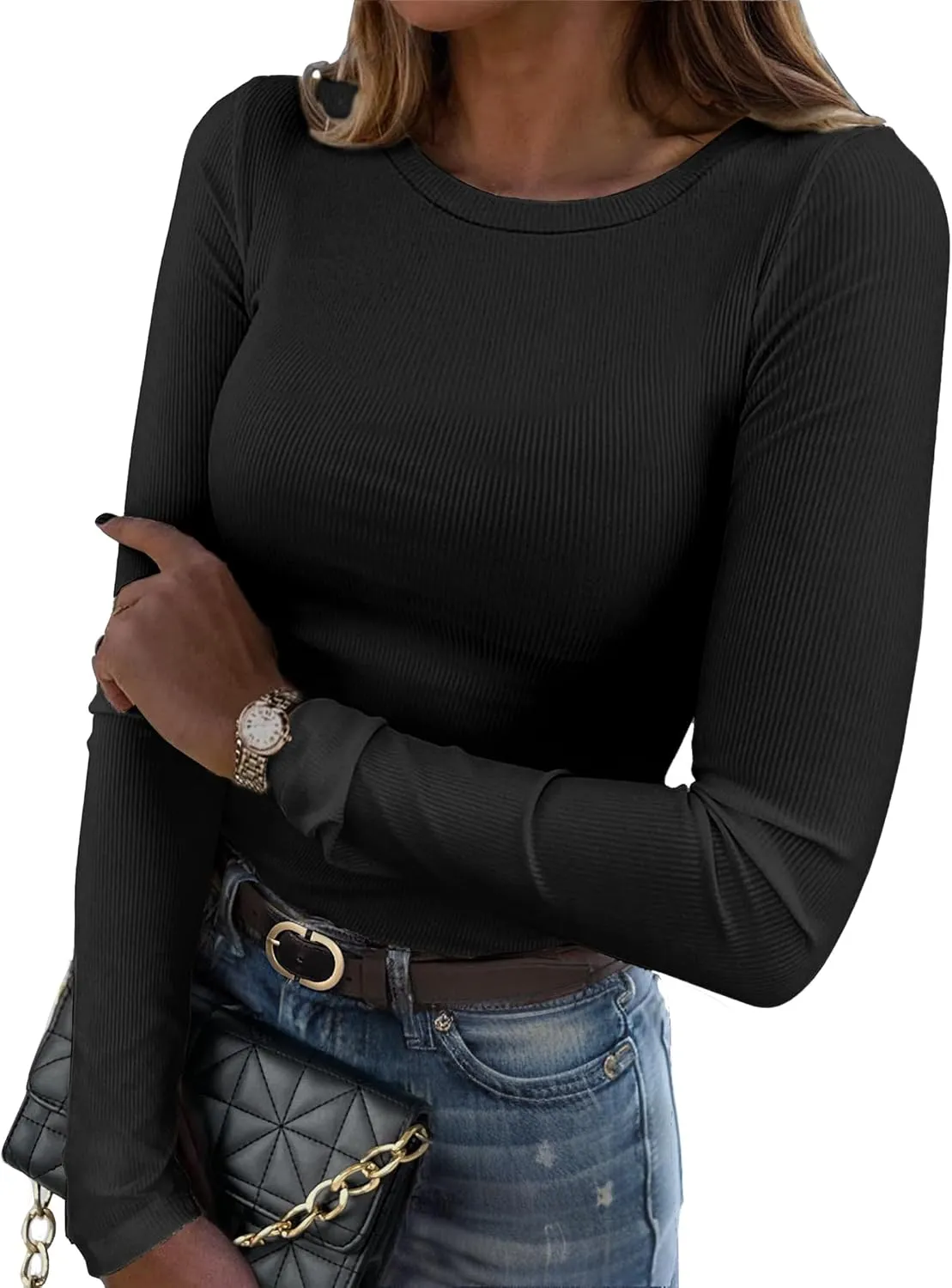 Zeagoo Damen Langarm T-Shirt Basic Slim Fit Tops (DE Only)